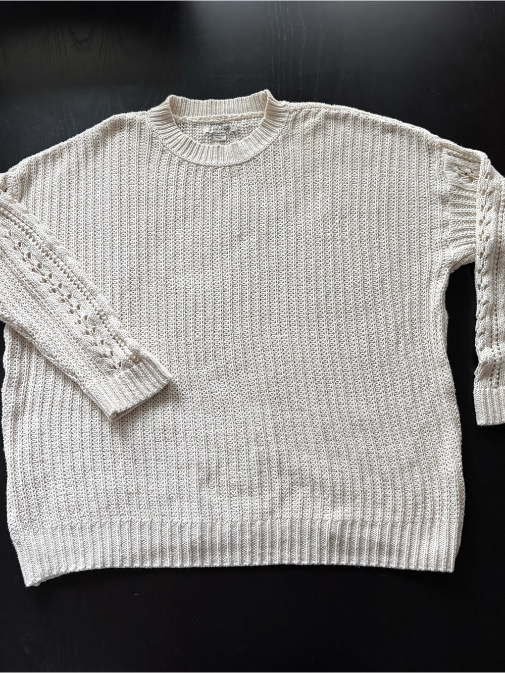 American Eagle Outfitters Cream Open-Stitch Crewneck Sweater